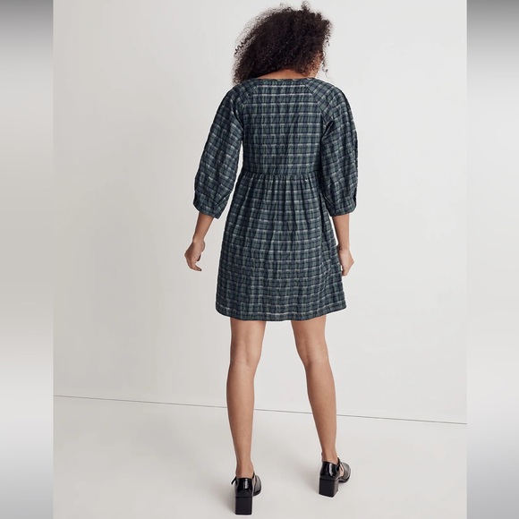 NWT Madewell Marianna Puff-Sleeve Mini Dress in Plaid - Size Medium - Picture 3 of 9